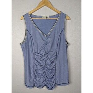 Zenergy Chico's Sz 3 US XL Blue Stripe Sleeveless Ruched Athleisure Tank Top 176